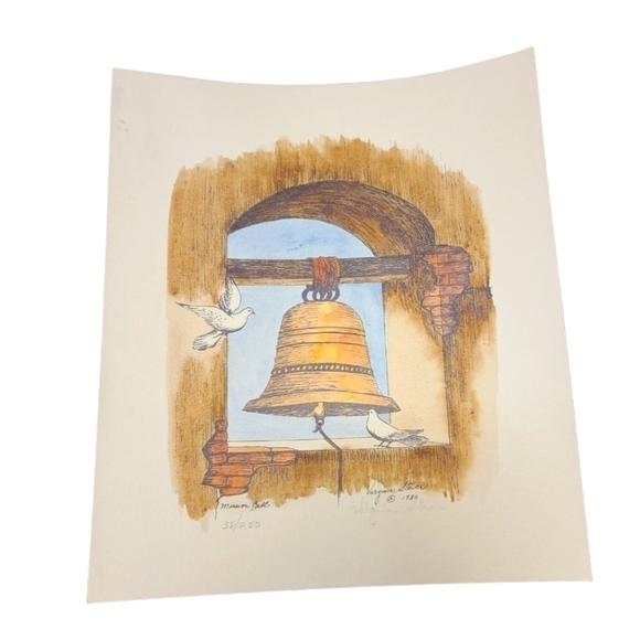 Vintage Other - Mission Bell art with doves by Virginia Stever 1980